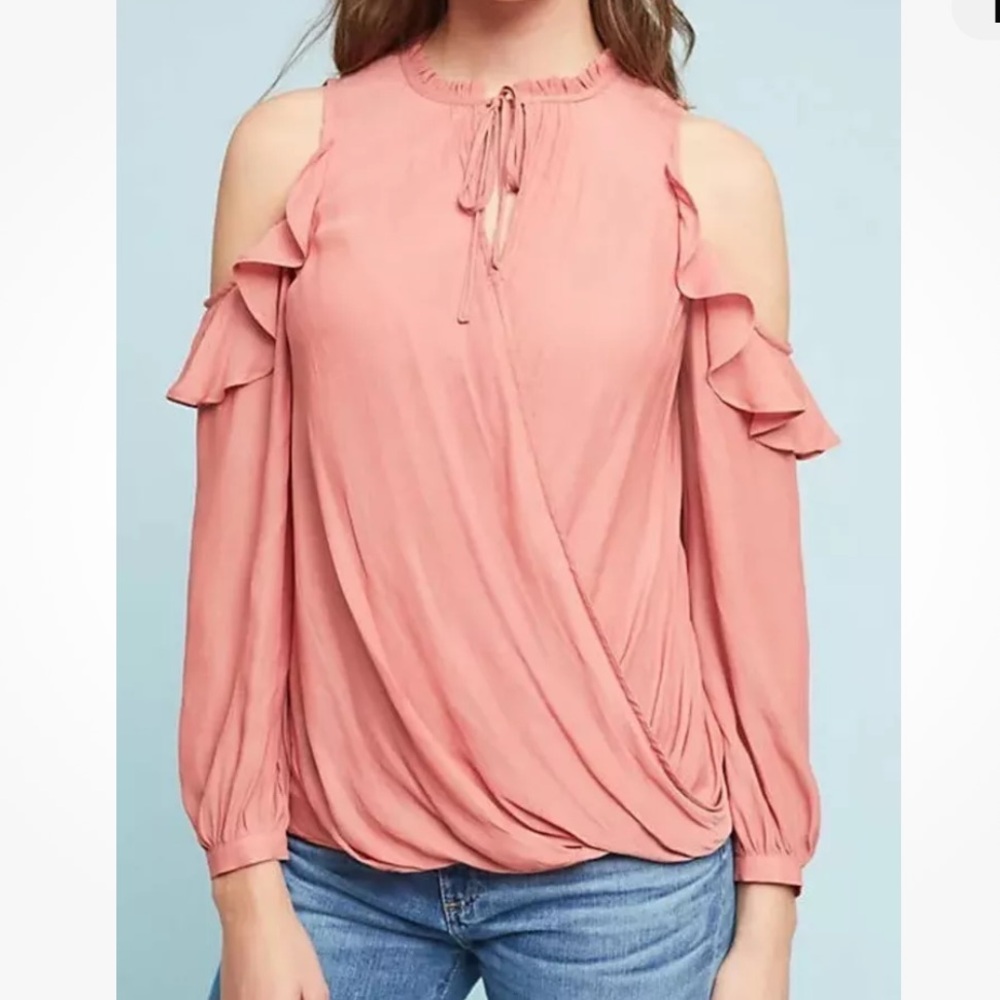 Anthropologie Maeve Cold Shoulder Long Sleeve Blouse Small